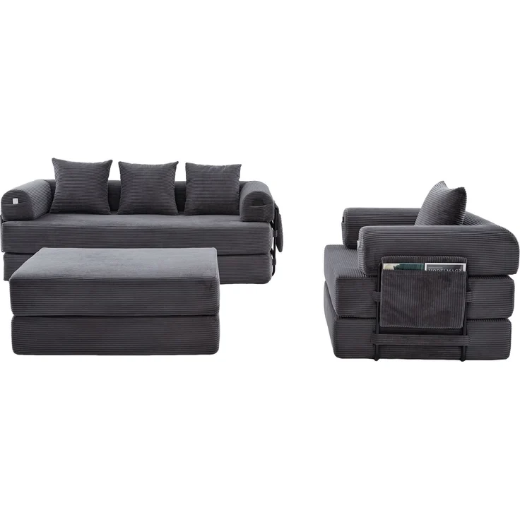ZUBALIYA Ecksofa 94x67 cm, mit Ablageflächen, mit Cordbezug, mit breiten Armlehnen, modular aufgebaut, mit Schaumstoffpolsterung – Bild 16