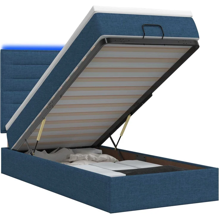vidaXL Ottoman-Bett mit Matratze und LED Blau 100 x 200 cm Stoff 3457971 – Bild 2