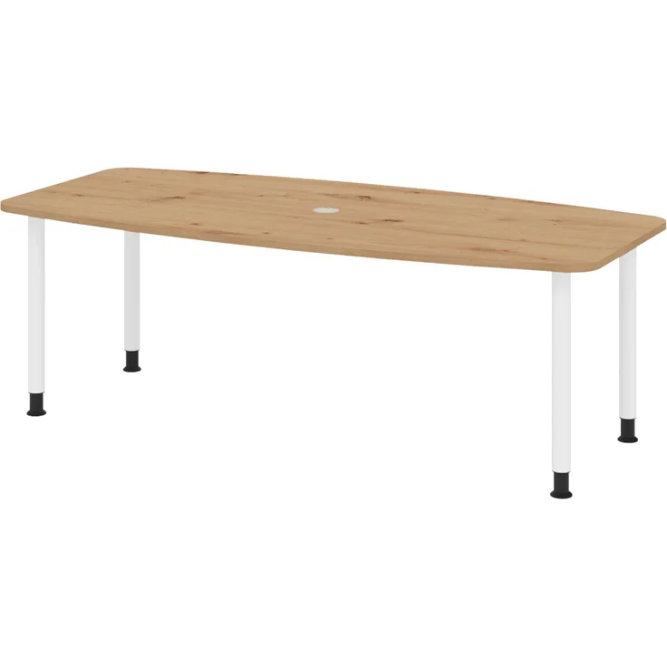 bümö Konferenztisch oval 220x103 cm großer Besprechungstisch in Asteiche, Besprechungstisch mit Gestell in Weiß, Meetingtisch für 8 Personen, XL-Tisch für Besprechungsraum & Meeting, KT22C-R-W