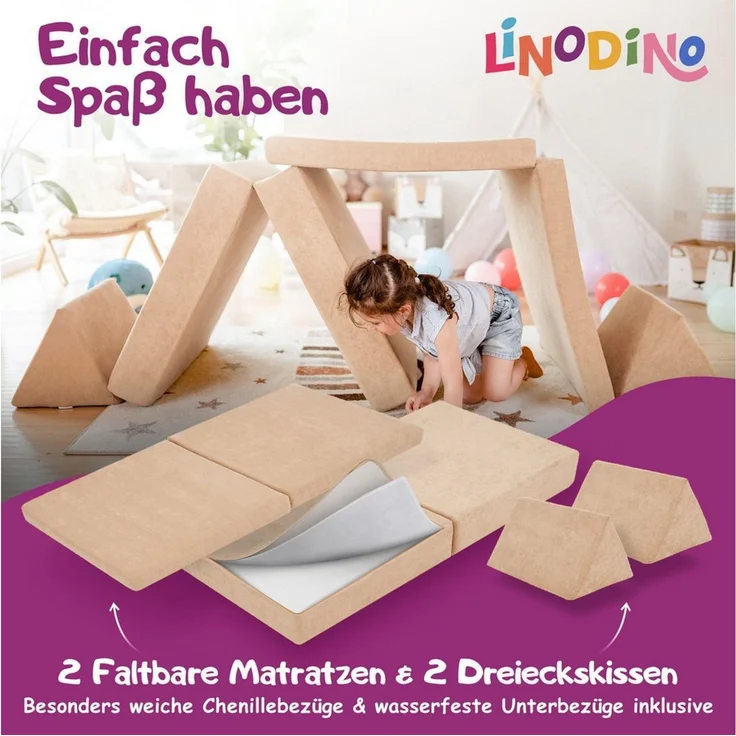Linodino Kindersofa Spielsofa I aus Schaumstoff Bausteine I Spielcouch für Kinder, Wasserfeste Unterbezüge, Waschbare Chenille Bezüge 30° – Bild 4