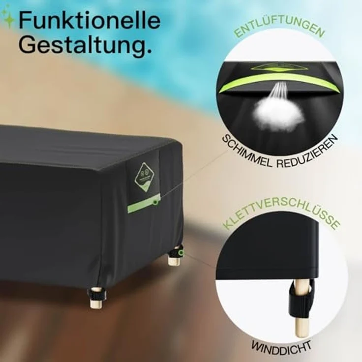 Awnic gartenliege Abdeckung wasserdicht, schutzhülle für sonnenliege Winterfest, abdeckhaube liegen, liegestuhl Auflage, gartenmöbel abdeckplane 200 x 75 x 40/70cm – Bild 5