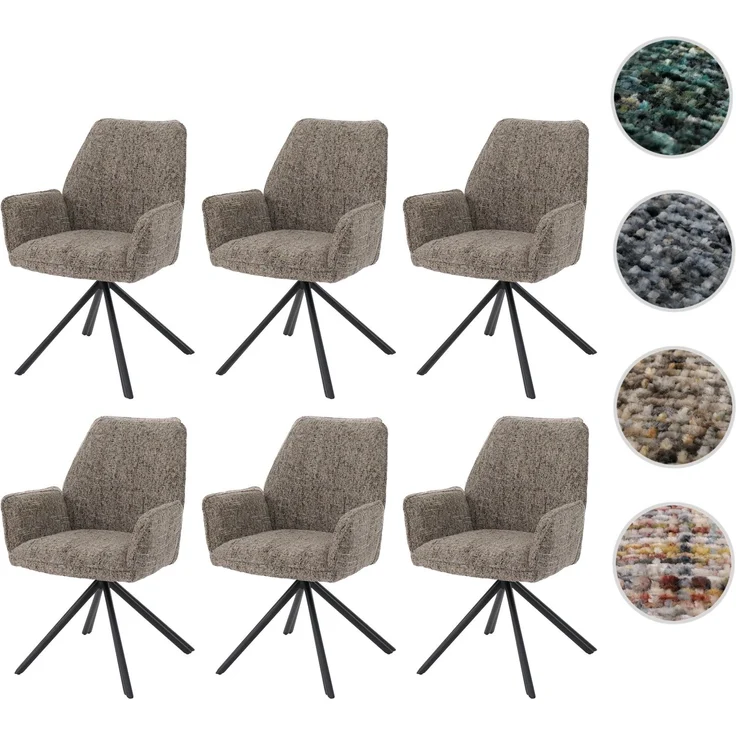 6er-Set Esszimmerstuhl HWC-G67, drehbar Auto-Position Metall Chenille (410g/m²) ~ Gestell schwarz, braun – Bild 10
