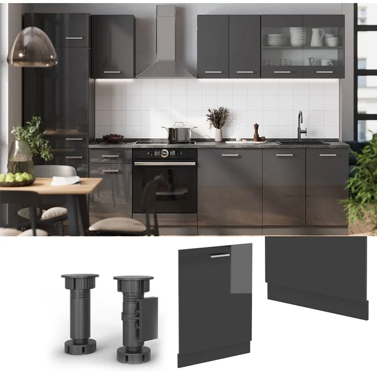 Geschirrspülblende R-Line Anthrazit Hochglanz 60 cm ohne Arbeitsplatte Vicco – Bild 3