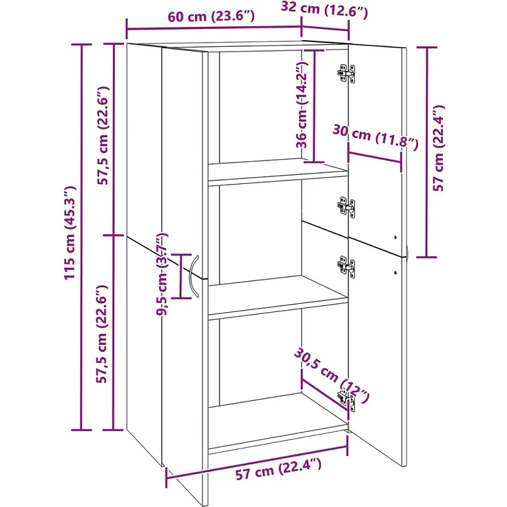 vidaXL Büroschrank Altholz 60 x 32 x 115 cm Holzwerkstoff 879636 – Bild 12