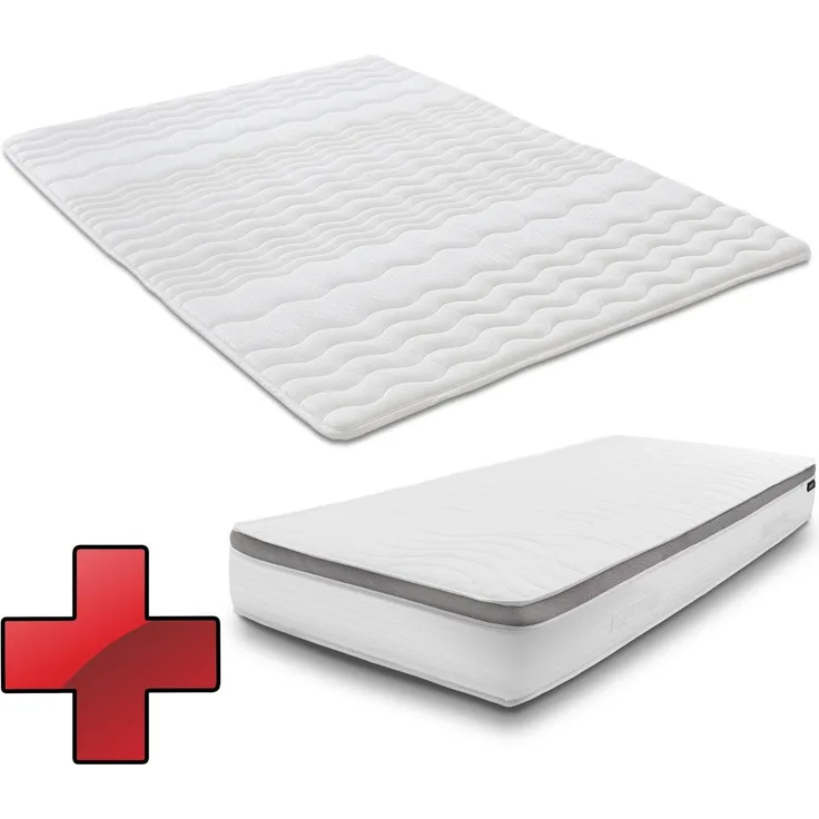 7 Zonen ergonomische Taschenfederkernmatratze Sleezzz Diamond T1000 90 x 200 cm, Höhe 23 cm, Härtegrad H2/H3, 1000 Federn/2m² + Matratzentopper / Matratzenauflage 90 x 200 cm