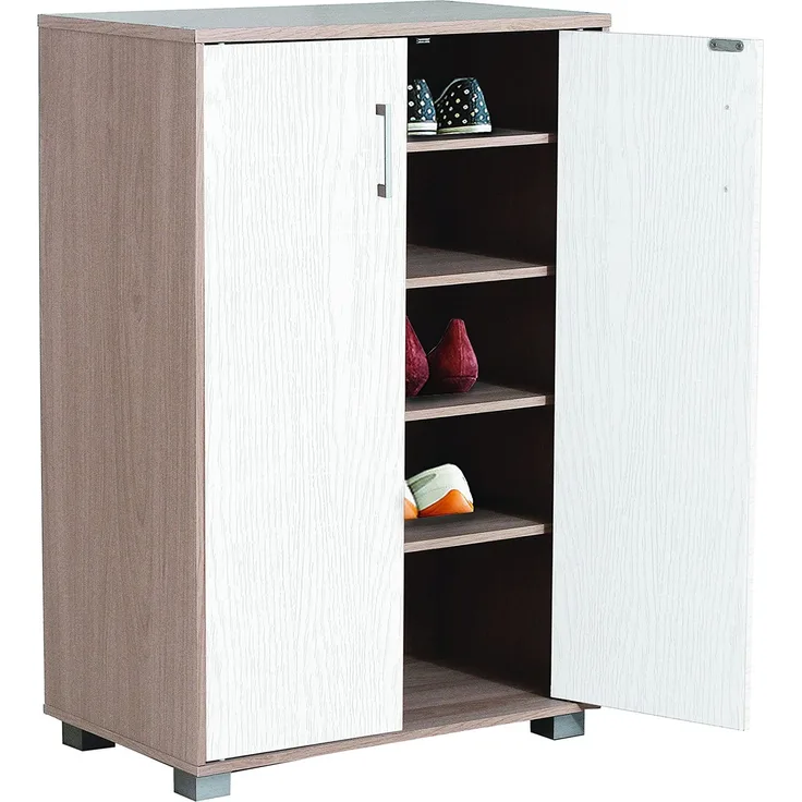 Gardenia Mehrzweck-Schuhschrank mit 2 Türen und 4 verstellbaren Einlegeböden – moderner platzsparender Schrank mit erhöhten Füßen – 60 x 36 x 90 cm – für Eingang, Badezimmer, Schlafzimmer