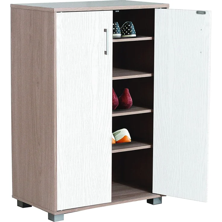 Gardenia Mehrzweck-Schuhschrank mit 2 Türen und 4 verstellbaren Einlegeböden – moderner platzsparender Schrank mit erhöhten Füßen – 60 x 36 x 90 cm – für Eingang, Badezimmer, Schlafzimmer