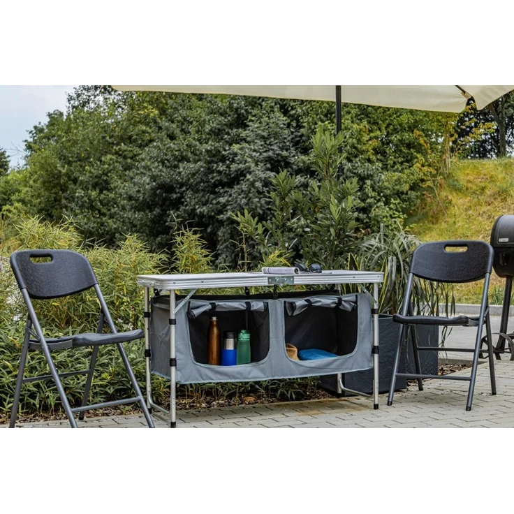 ONDIS24 Campingschrank Campingtisch Campingküche Gartentisch mit 2 Fächern mit Aluminiumrahmen und MDF Platte – Bild 2