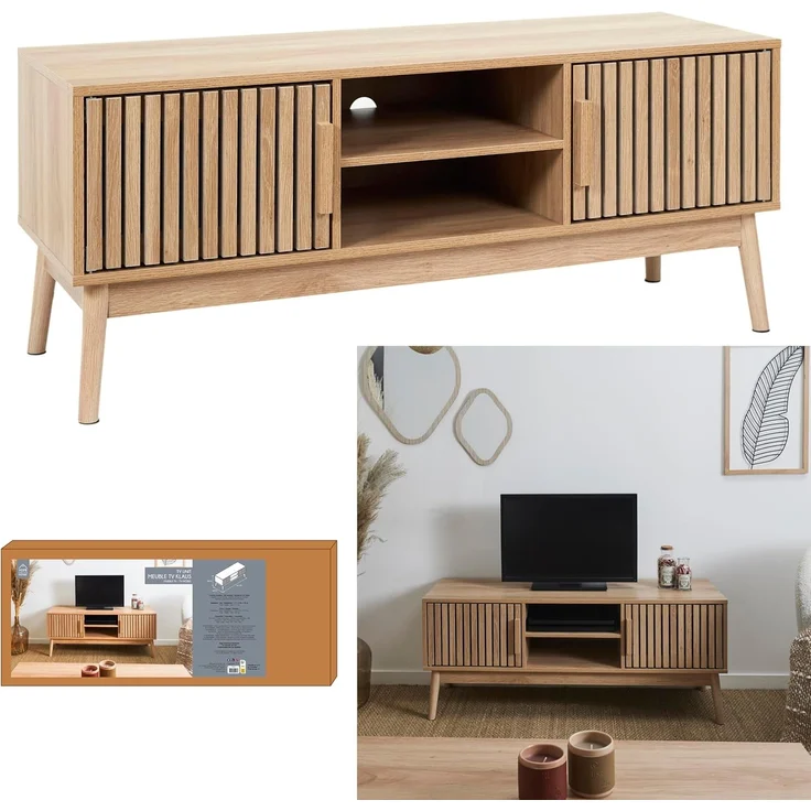 HOME DECO FACTORY, HD0088, Niedriges TV-Gerät, Modell Klaus, Natural Crush Collection, Zeitgenössische Möbel, Möbel, TV-Gerät, 117 x 48 x 40 cm, Braun – Bild 2