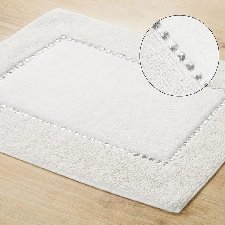 Eurofirany Teppich CHICK Eleganter Teppich Design Badematte Badeteppich Kristalle, dekorativer Bettvorleger 50x70 cm 60x90 cm Baumwolle