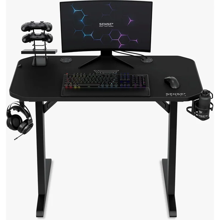 SENSE7 Schreibtisch Nomad Classic, Gaming Tisch 100x50, PC Tisch mit Kopfhörerhaken, Getränkehalter, Controller Halter, Gaming Computertisch mit Kohlefaseroberfläche, Ergonomischer Gaming Desk – Bild 7