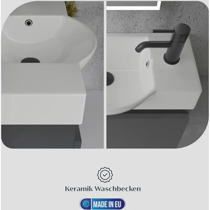 Alpenberger Badmöbel-Set Gäste WC Waschbecken mit Unterschrank 55 cm Breit, (Waschbecken Eckig Oval, Midi Schrank), Waschbeckenunterschrank Anthrazit Matt – Bild 7