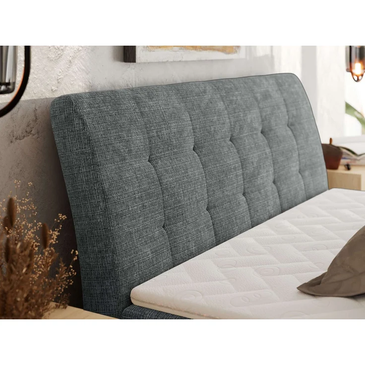 Boxspringbett DAGOS 140 x 200 cm mit Kopfteil, Lattenrost und Stauraum – Doppelbett mit Matratze & Topper T25 , stabile Konstruktion, Bettkasten, modernes Design - Grau Schenille grob gewebt - H3 – Bild 3