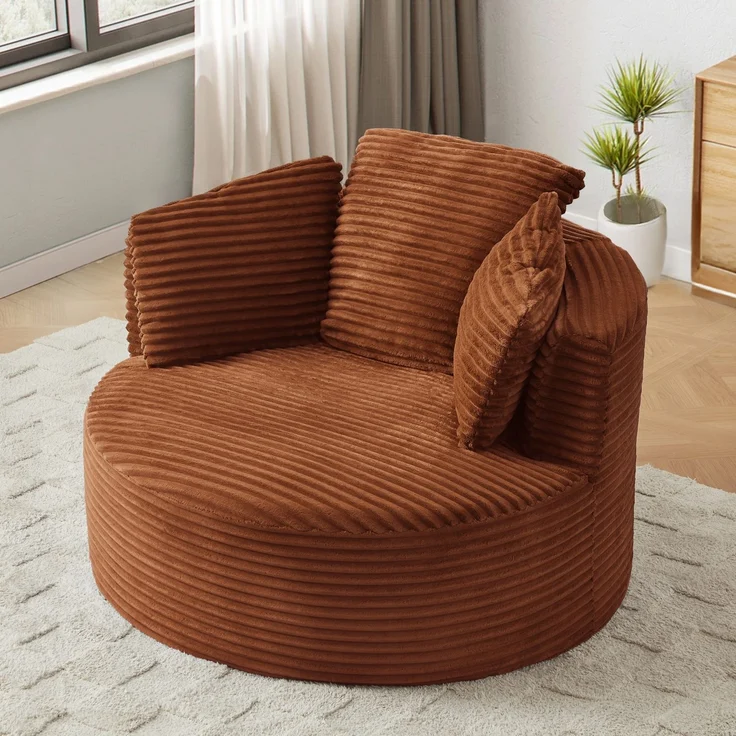 Übergroßes rundes Sofa, ultraweicher Cord-Loungesessel mit Federkernkissen, vollständig komprimierbarer Sitzsack mit Baumwollfüllung, keine Montage erforderlich, maximale Belastbarkeit 80 kg, für Wohnzimmer und Schlafzimmer--Orange--124x113x86cm--YOUDE... – Bild 4