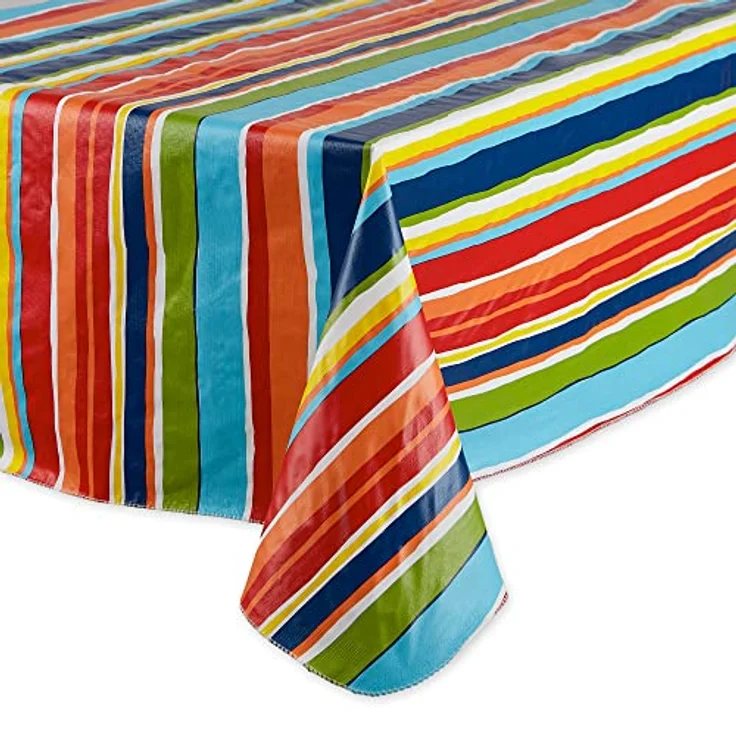 DII Vinyl Tabletop Collection Tischdecke, auslaufsicher, Flanellrückseite, rechteckig, 60x102, Sommerstreifen – Bild 3
