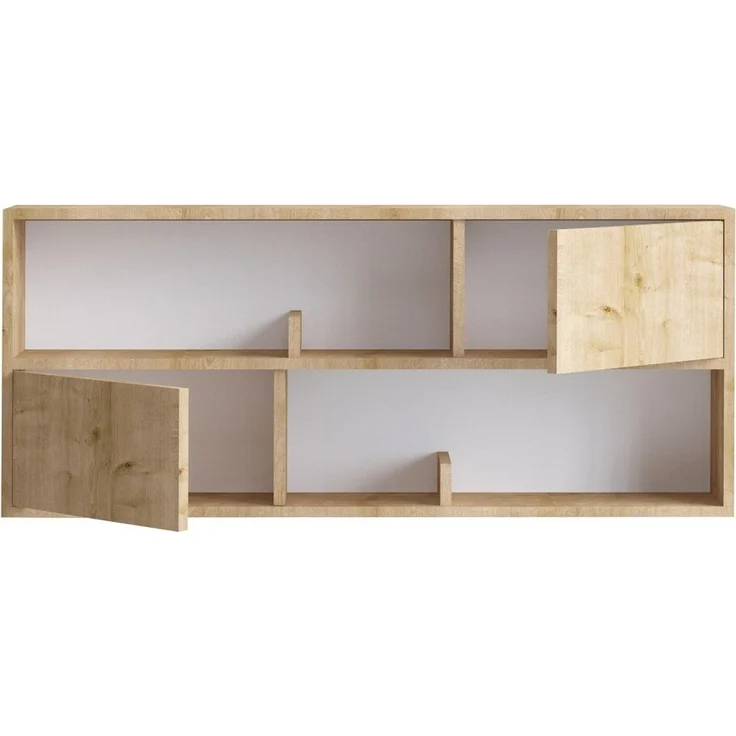 Calicosy Hängeregal mit 2 Türen und 2 offenen Fächern Holzdekor Eiche B120 cm – LYA - Helles Holz – Bild 3