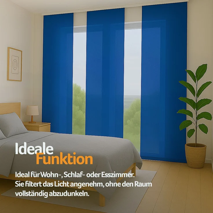Flächenvorhang mit Klettband, Paneelwagen und Schleuderstab, ( BxL ) 60x245 cm in , blickdichte Schiebegardine mit Klett in vielen Farben Blau – Bild 6