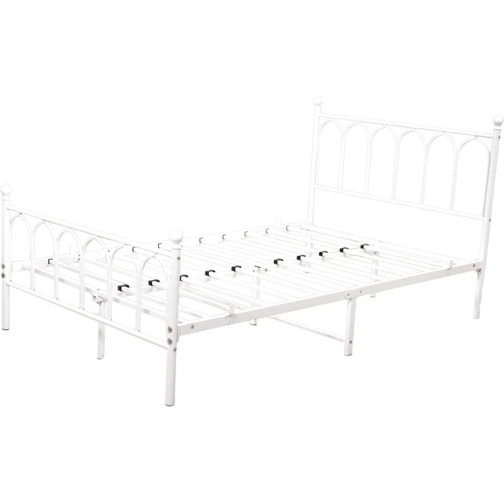 Einzelbett Metall 90x200 cm, Weiß, Lattenrost, Stauraum 27 cm, rustikal (ohne Matratze) – Bild 8