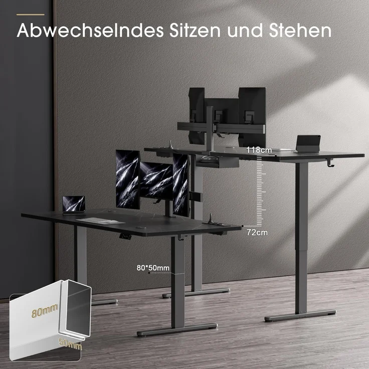 JUMMICO Höhenverstellbarer Schreibtisch mit Kabelloser Ladestation und Euro-Steckdose mit USB, Schreibtisch Höhenverstellbar Elektrisch Stehtisch, Standing Desk (Schwarze Felsplatte 160x80 cm) – Bild 2