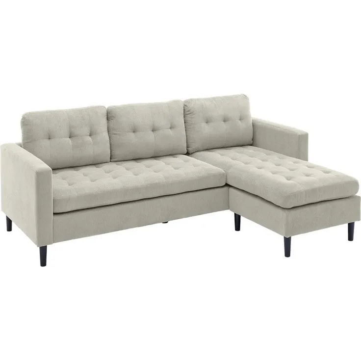 riess-ambiente Ecksofa STOCKHOLM 220 cm greige – 3-Sitzer, Cordbezug, Ottomane beidseitig, Einzelartikel 1 Teile, bequeme Eckcouch mit Federkern – ideal fürs Wohnzimmer & Gästezimmer