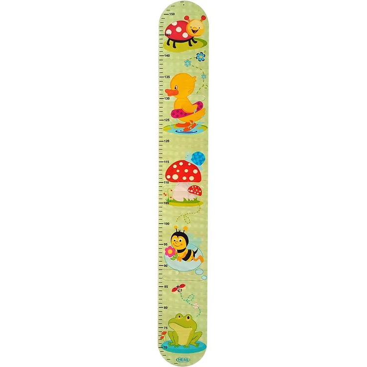 Hess Holzspielzeug 14604 - Messlatte aus Holz für Kinder, Serie Käfer und Freunde, handgefertigt, 4 teilig, geeignet für eine Körpergröße von ca. 66 bis 152 cm