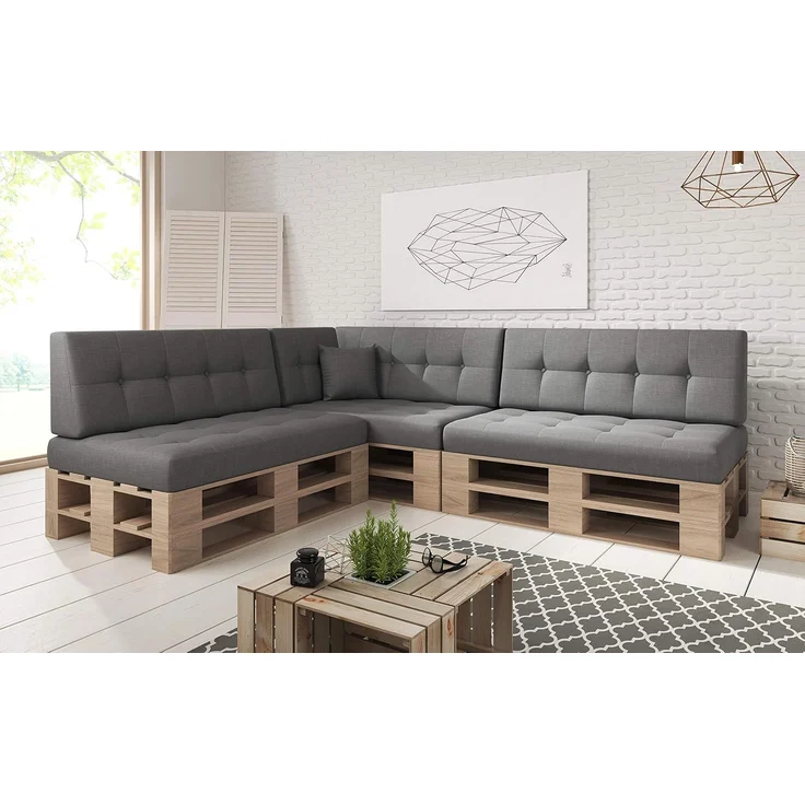 sunnypillow Palettenkissen UV - beständig Outdoor/Indoor Palettenauflage Palettenpolster Palettensofa Sitzkissen Rückenlehne gesteppt Sitzkissen 120 x 60 x 15 cm Silver – Bild 3