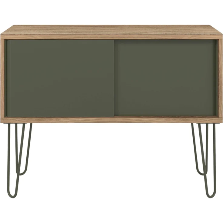 Bisley MultiRange Sideboard in Nussbaum-Olivgrün - Büroschrank mit Schiebetüren 100cm breit, Retro-Design Kommode aus Holz & Metall, Schrank für Ordner, Bücher & Büro-Material, MS1007H-NW-623