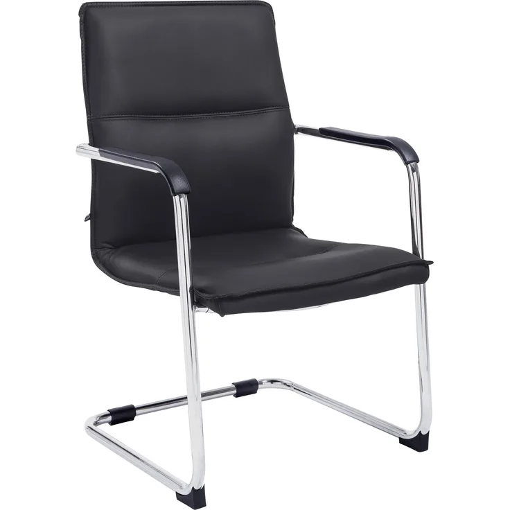 DELUKE® Besucherstuhl SEATTLE - 92x56x60cm, Schwarz Kunstleder Metall Gestell Konferenzstuhl Wartezimmerstuhl