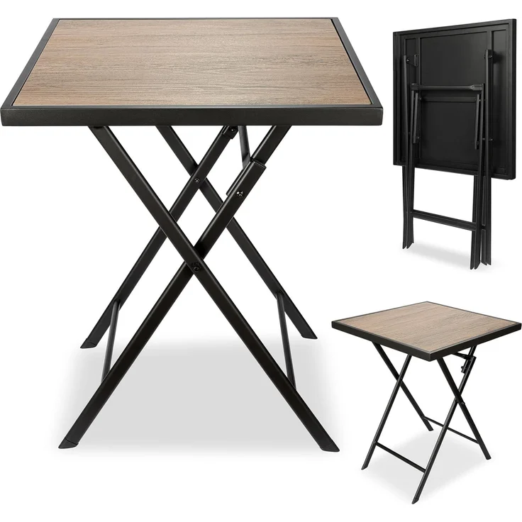 BRUBAKER Gartentisch Bergamo - 58 x 58 cm Balkontisch mit Holz Optik - Wetterfest (1-St, Klapptisch für Balkon, Terrasse - Bistrotisch), Metall Beistelltisch klappbar - Campingtisch eckig – Bild 1