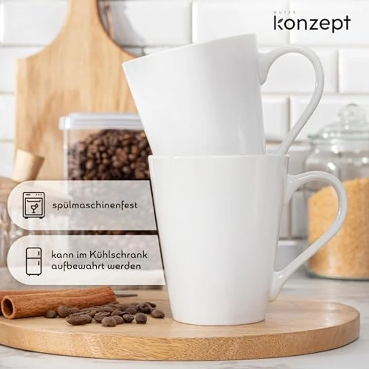 KONZEPT Becher Kaffeebecher aus Porzellan, 280 ml Set 6er Teetassen in Weiß, Kaffee-Tassen zum Bemalen – Bild 6