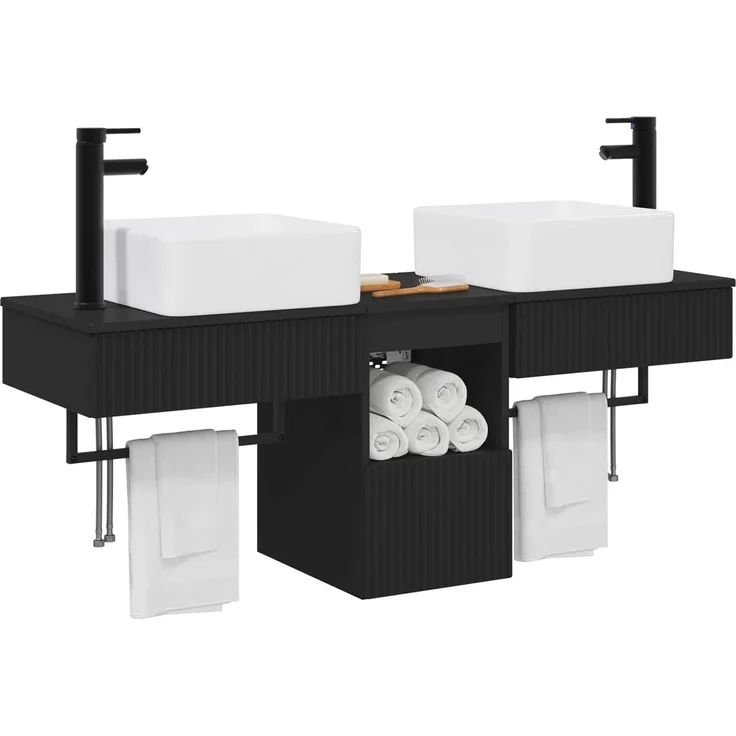 vidaXL Badezimmerschrank-Set 3 stk. Schwarz 130 x 41 x 80 cm 3405598 – Bild 3