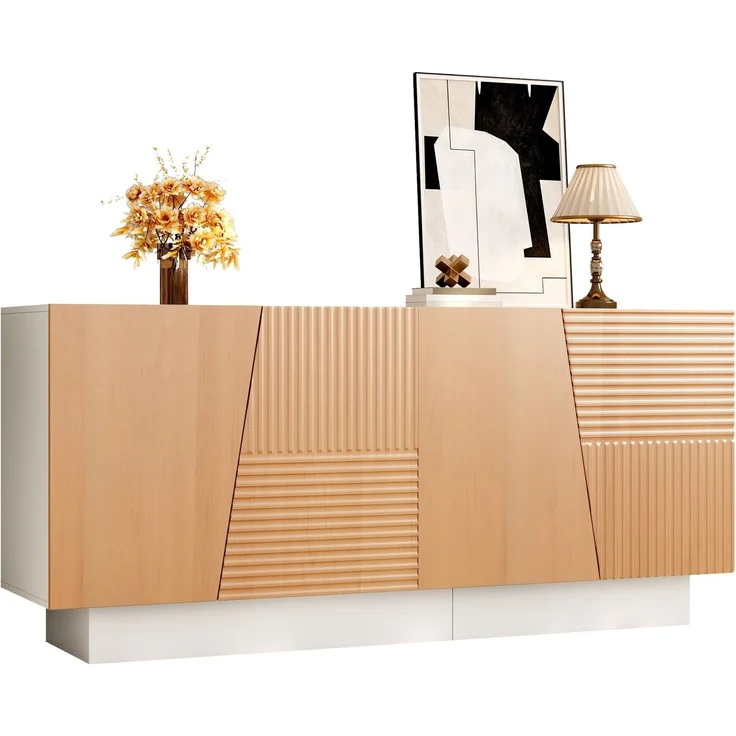 Sideboard aus MDF und PB mit 4 Türen, Rillenstruktur und höhenverstellbaren Einlegeböden, 160x40,5x72 cm, Natur/Weiß – Bild 7