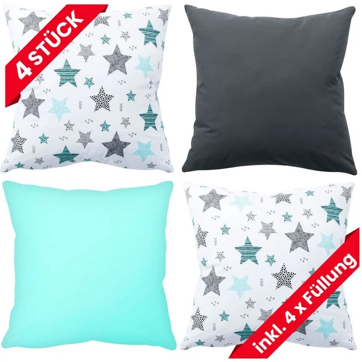 Amilian Dekokissen 4er Set - Dekokissen mit Füllung - 50x50 cm - Deko Kissen
