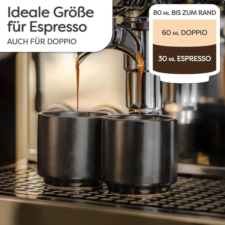 Cosumy Espressotasse Espressotassen Schwarz 4er Set aus Keramik - Stapelbares Design, 4-tlg, Keramik, 70ml – Bild 4