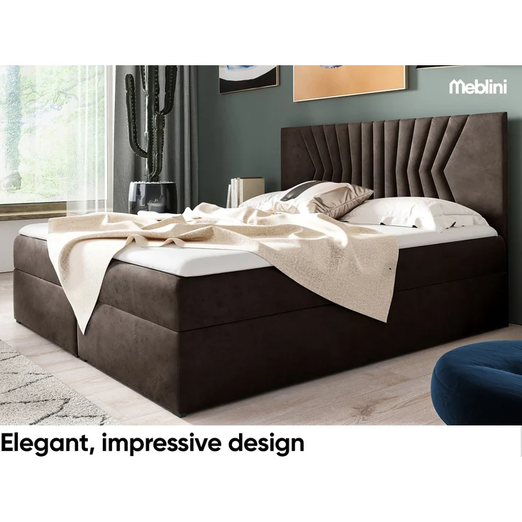 MEBLINI Boxspringbett BOTTI 200x200 cm mit Bettkasten – H4/Braun Samt Polsterbett - Gepolstert Doppelbett mit Matratze und Topper - Polsterbett mit Stauraum - Bett mit Kopfteil – Stauraumbett – Bild 3