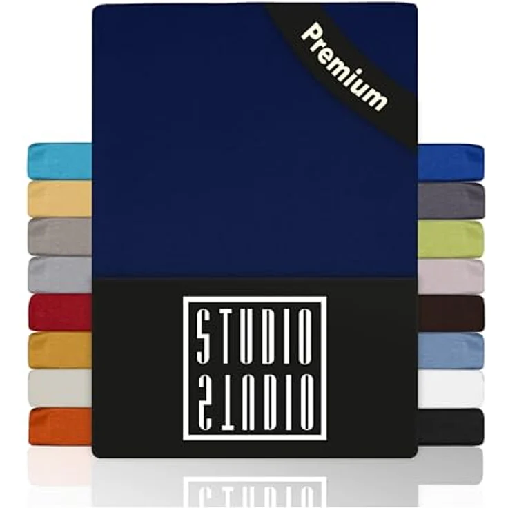 STUDIO Premium Spannbettlaken 120x200cm & 130x200cm – Jersey-Spannbetttuch aus 97 % Baumwolle & 3 % Elastan, bügelfrei, Marine – für Matratzen 15–35cm – Bild 1