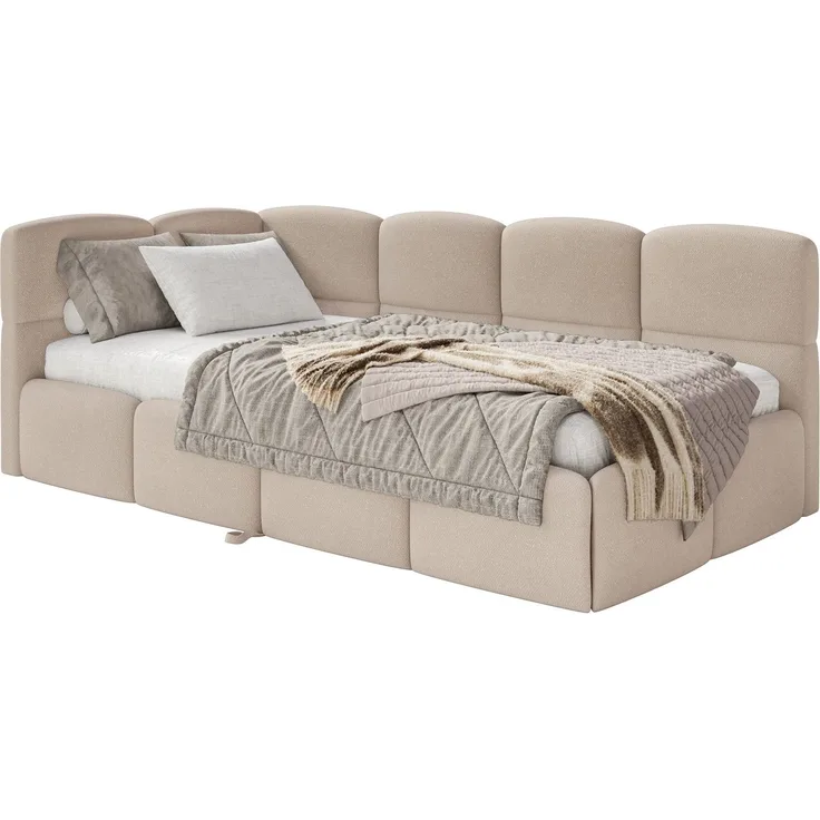 Selsey 'Cloudy' Polsterbett, Chenille Beige, 170x185 cm, links