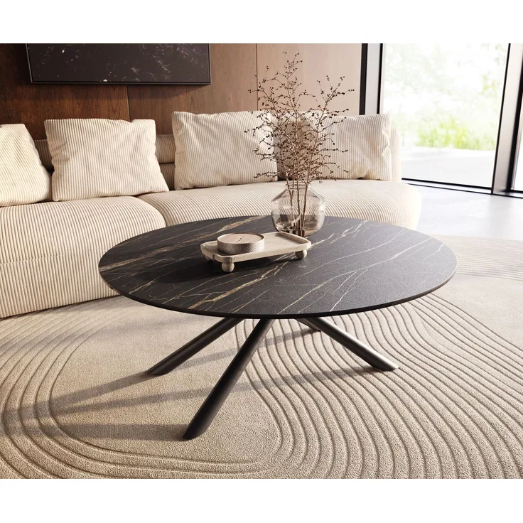 Couchtisch Edge Rund 100x100 cm Keramik Laminam® Noir Desir Braun Sarity Metall Schwarz