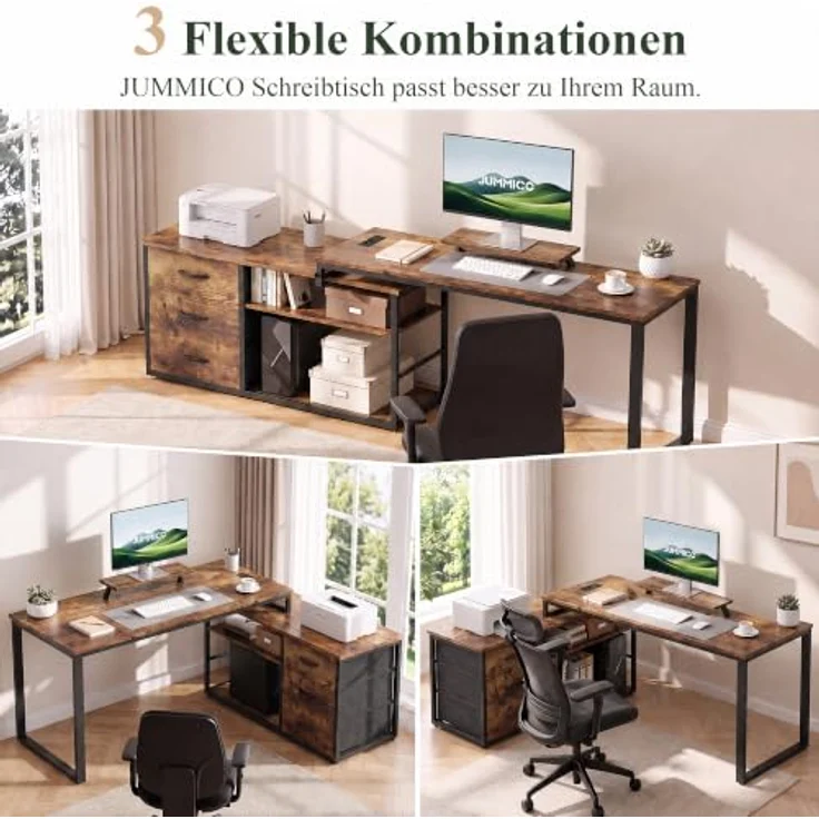 JUMMICO Schreibtisch Infinizon Series, 140 x 52 x 73,5(H) cm, Walnuss-Optik – Bild 3