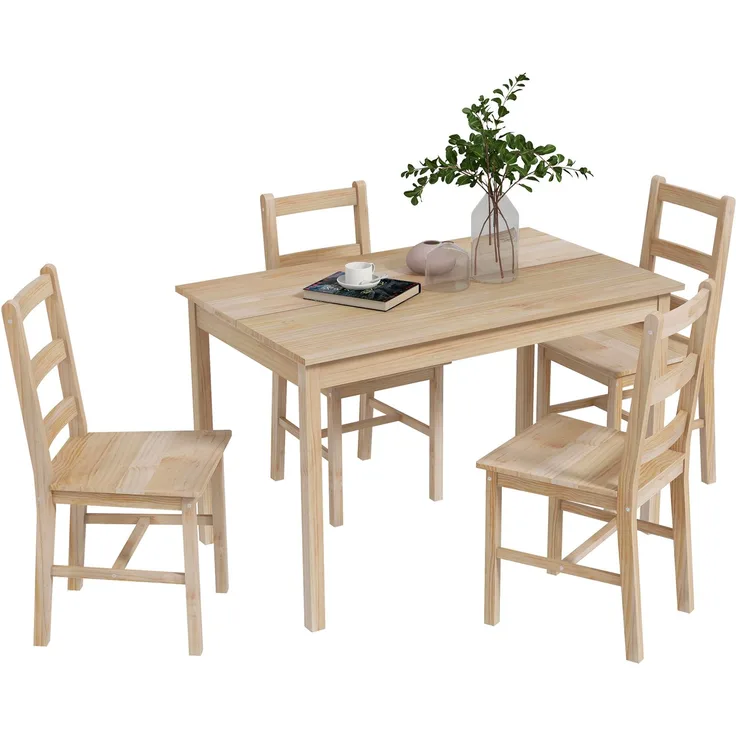 MELAYR, 5-teilige Essgruppe Esstisch mit Stühlen Sitzgruppe, Massivholz, 118 cm x 73 cm x 75 cm, Natur, Naturholz