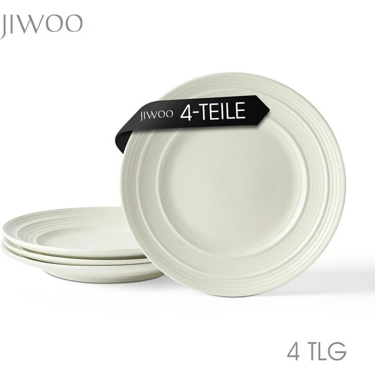 JIWOO Teller 4er Ø21,4cm, Salatteller Frühstücksteller Pastateller Dessertteller, (4 St), Keramik Hochwertiges Tellerset Weiß Mikrowellen spülmaschinenfest – Bild 1