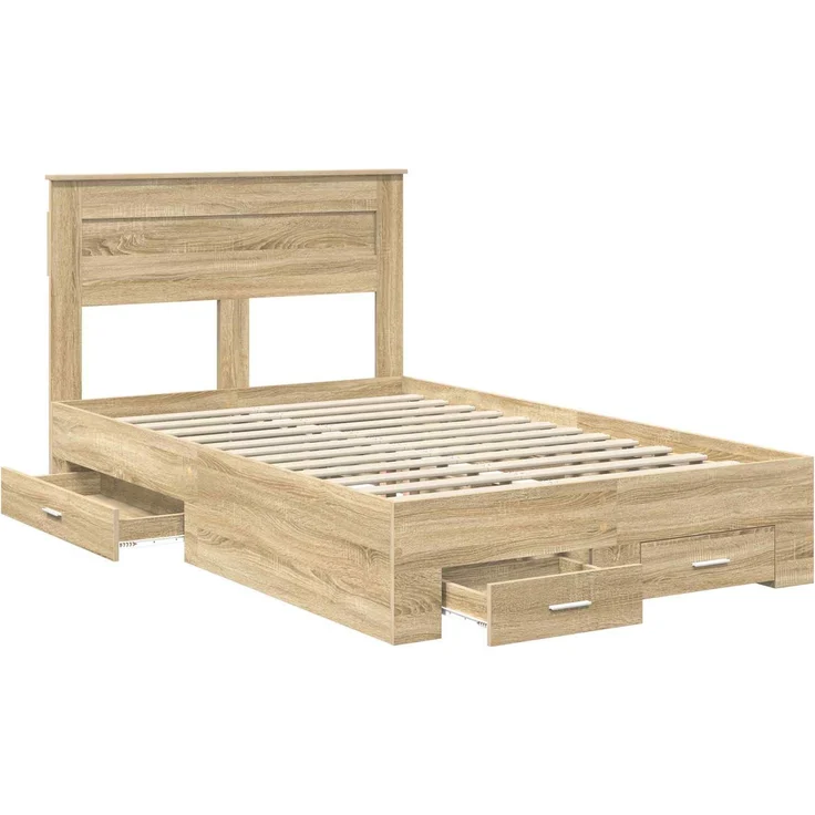 vidaXL Bettrahmen mit Kopfteil Sonoma-Eiche 120 x 200 cm Holzwerkstoff 3410013 – Bild 4