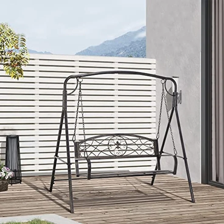 Outsunny Hollywoodschaukel mit A-Rahmen und zusätzlicher Stützstange, 3-Sitzer, Bettfunktion, Hollywoodschaukel, 1 tlg, Hollywoodschaukel, für Garten, Balkon, Schwarz – Bild 6