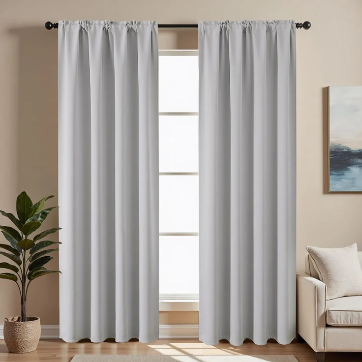 CUCRAF Grauweiße Verdunkelungsvorhänge, 213,4 cm Länge, 2 Paneele, Stangentasche, Raumverdunkelungsvorhänge für Schlafzimmer, Wohnzimmer, isoliert, thermisch, lichtblockierend, Fenstervorhang (B 132 x