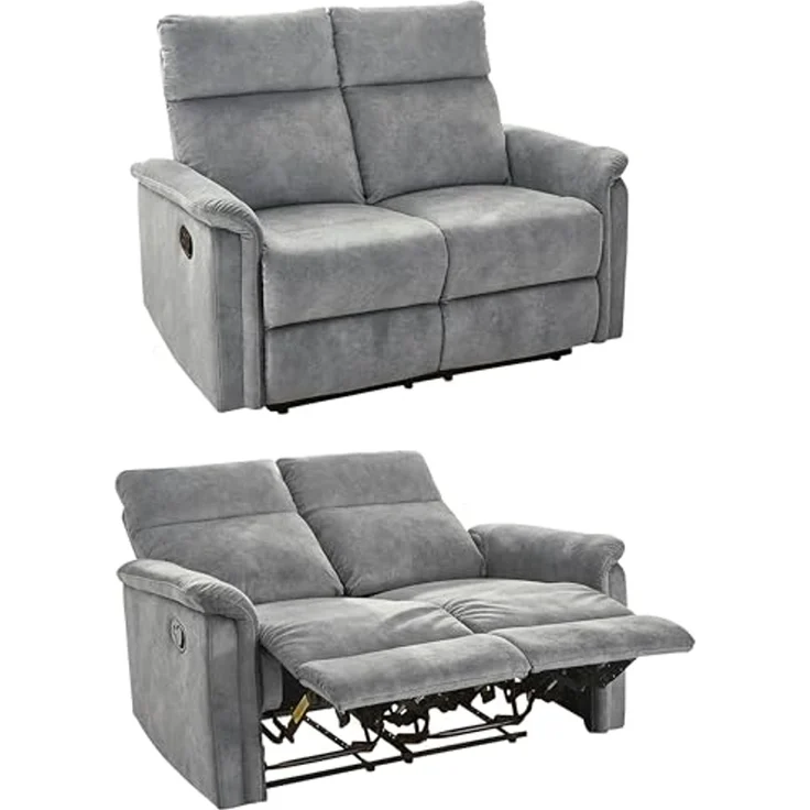 2-Sitzer-Relaxsofa Couch Liegefunktion Federkernpolsterung Velours Vintage Grau – Bild 1