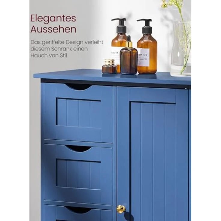 Vasagle Badezimmerschrank, schmaler Badschrank, Beistellschrank, Kommode, mit Schubladen, Schranktür, verstellbare Ablage, x x cm,, Hafenblau, 3 – Bild 8