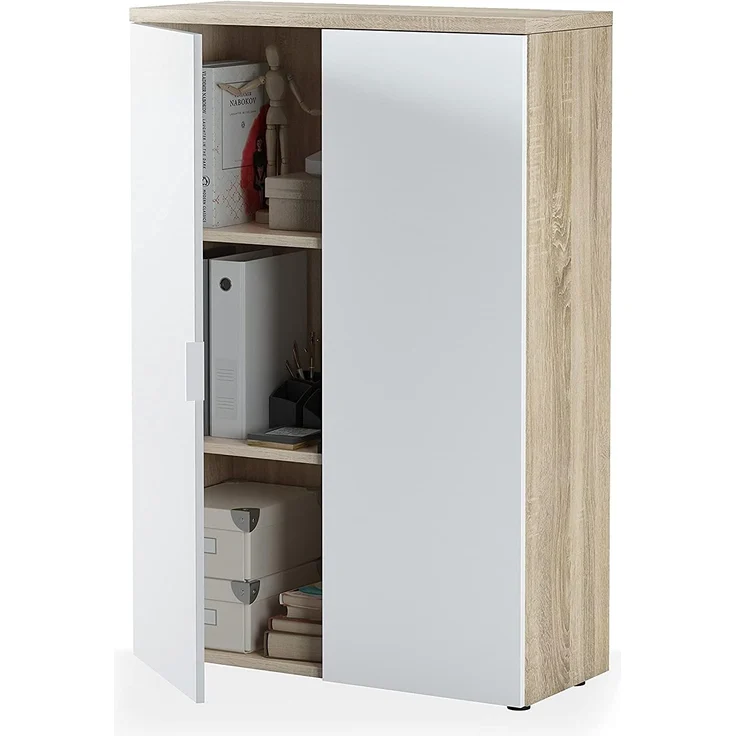 Dmora - Mehrzweck-Kabinett Plano, Mehrzweckschrank mit 2 Türen, Schuhschrank mit 3 Einlegeböden, Modernes Schuhregal, cm 80x33h119, Eiche und Weiß – Bild 4