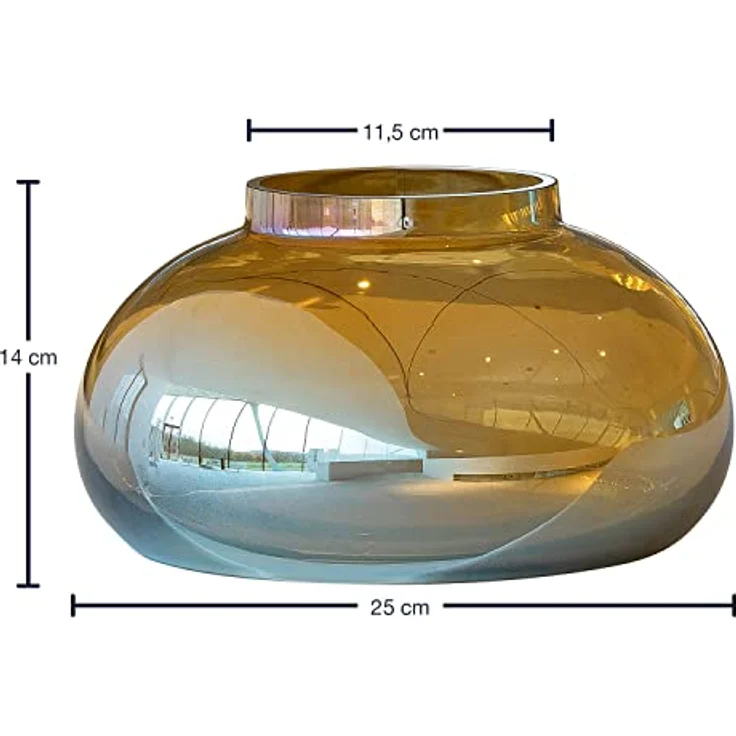 LEONARDO HOME POESIA Vase, handgefertigte Deko-Vase aus goldigem Glas, bauchige Blumen-Vase, 14 cm hoch, 1 Stück, 018650 – Bild 3