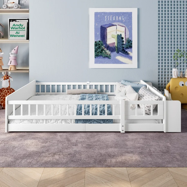 Kinderbett mit Lattenrost und Zaun (140x200 cm) Rausfallschutz, Stauraum, Einzelbett, Holzbett, Kiefer – Bild 3