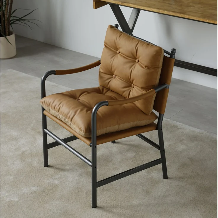 DESVIAE Sessel Braun aus PU-Leder/Metall – 85x68x20 cm – Armlehnen – Bild 5